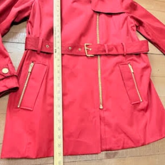 Michael Kors Red Belted Trench Coat Jacket Gold Zipper Hardware Women’s XL - Picture 12 of 13